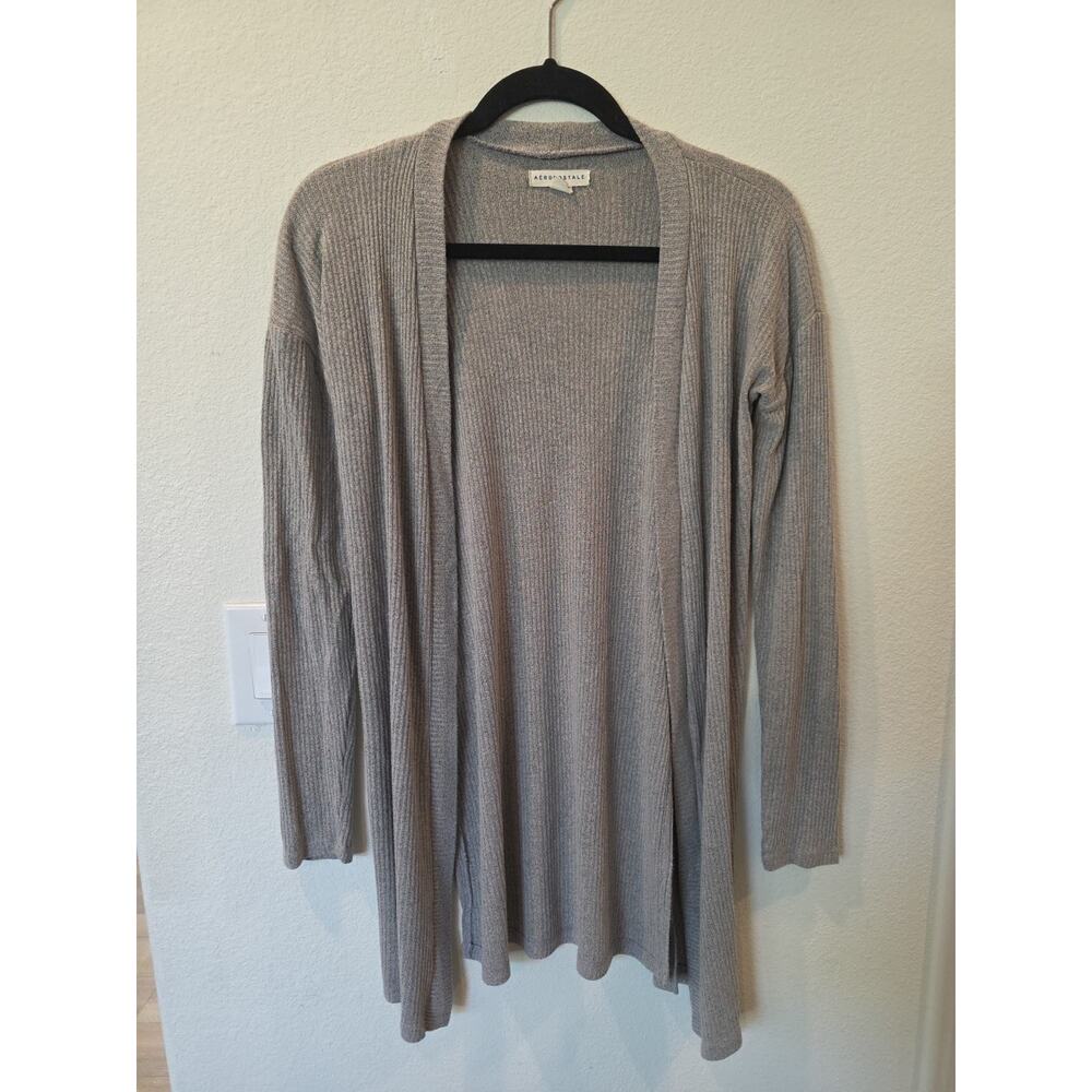 VTG Aeropostale Taupe DusterSweater Rib Side Vents Bella Swan Gilmore Girls Sz S